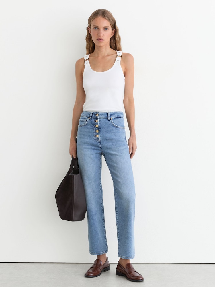 Ljus Blå - Reiss Lana Raka ben, Croppad Jeans - Bild 1 av 8
