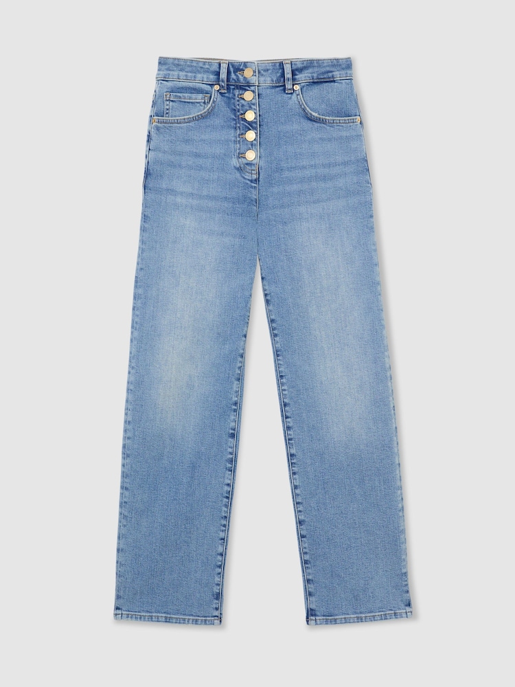 Ljus Blå - Reiss Lana Raka ben, Croppad Jeans - Bild 2 av 8