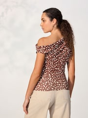 Brown Deer Print Slinky Soft Touch Sleeveless Asymmetrical Top - Image 4 of 8