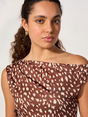 Brown Deer Print Slinky Soft Touch Sleeveless Asymmetrical Top - Image 5 of 8