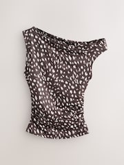 Brown Deer Print Slinky Soft Touch Sleeveless Asymmetrical Top - Image 6 of 8