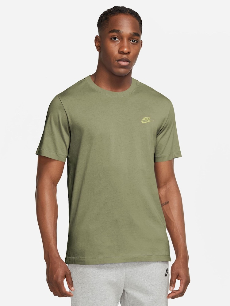 Nike Olive Green Short Sleeve Club T-Shirt - Image 1 of 3 Nike Olive Green Short Sleeve Club T-Shirt - Image 1 of 3