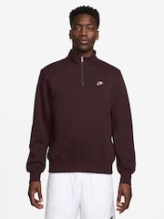 أحمر - سويت شيرت Club بسحّاب من الصوف الناعم من Nike - صورة 1 من 3