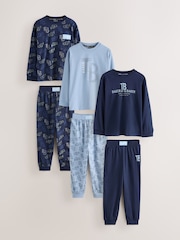 Baker by Ted Baker Blue/Navy 3 Pack Long Sleeve Pyjamas - Image 1 of 12