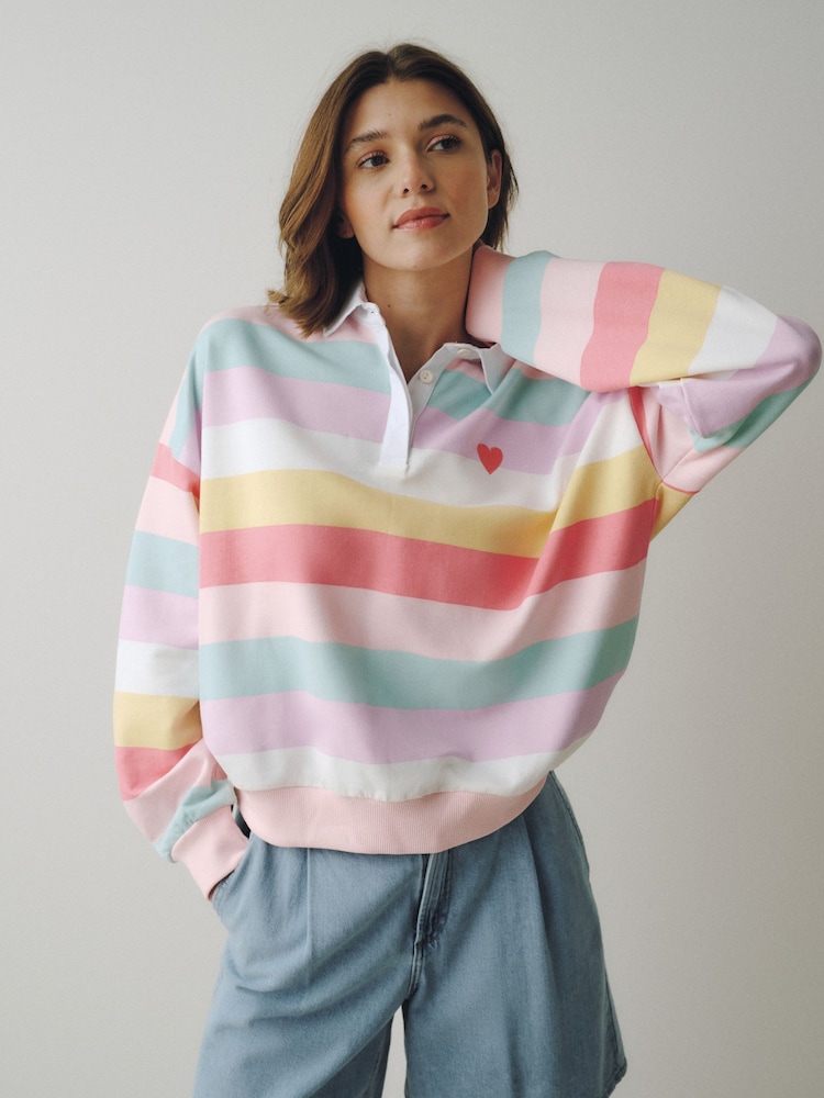Little Bird by Jools Oliver Rainbow Stripe Oversized Rugby Sweatshirt - Image 1 of 8