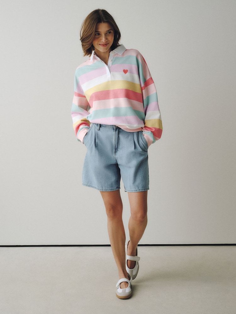 Little Bird by Jools Oliver Rainbow Stripe Oversized Rugby Sweatshirt - Image 2 of 8
