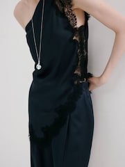 Mango Blue One Shoulder Asym Lace Top - Image 1 of 5