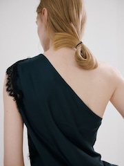 Mango Blue One Shoulder Asym Lace Top - Image 4 of 5