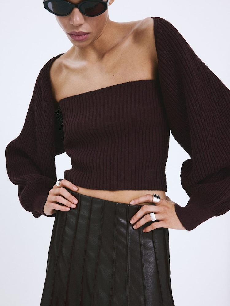 Mango Burgandy Sleeve Cardigan - Image 1 of 4