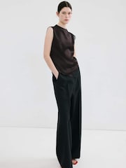 Mango Brown Sleeveless Lace Trim Top - Image 2 of 5