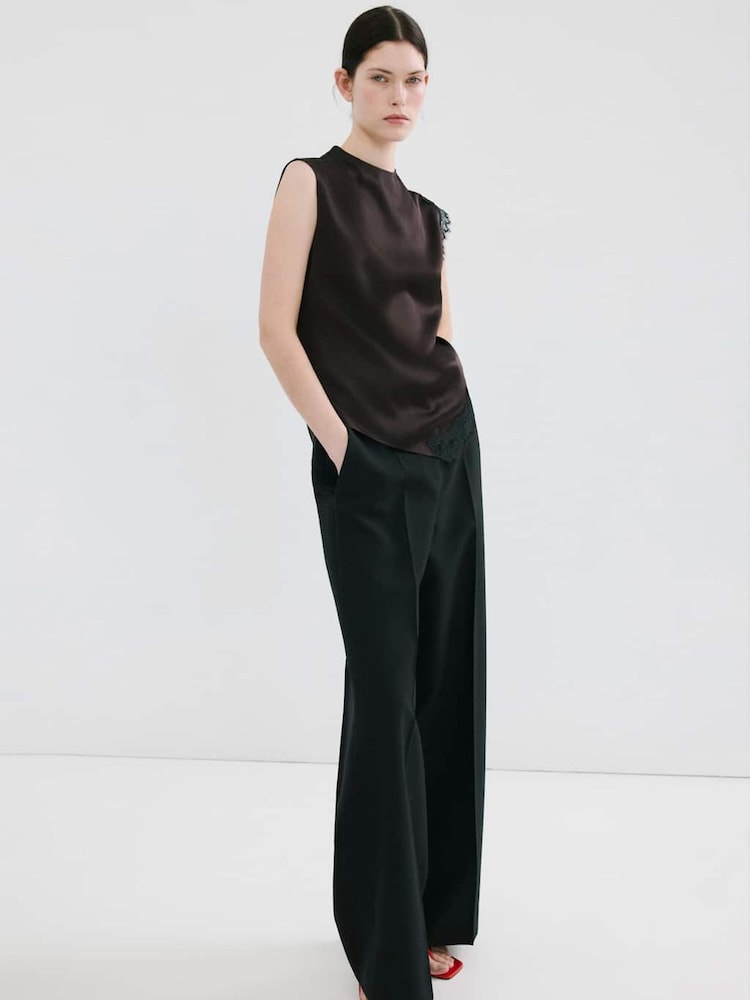 Mango Brown Sleeveless Lace Trim Top - Image 2 of 5