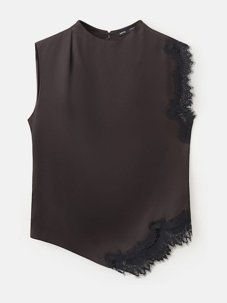 Mango Brown Sleeveless Lace Trim Top - Image 5 of 5