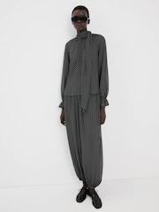 Mango Black Polka Dot High-Neck Tie Sleeve Blouse - Image 1 of 6