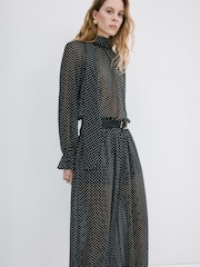 Mango Black Polka Dot High-Neck Tie Sleeve Blouse - Image 2 of 6