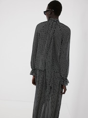 Mango Black Polka Dot High-Neck Tie Sleeve Blouse - Image 3 of 6