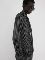 Mango Black Polka Dot High-Neck Tie Sleeve Blouse - Image 4 of 6