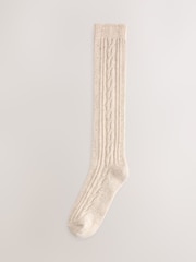 Oatmeal/Chocolate Brown Thermal Wool Blend Cable Knit Knee High Socks 2 Pack - Image 2 of 5