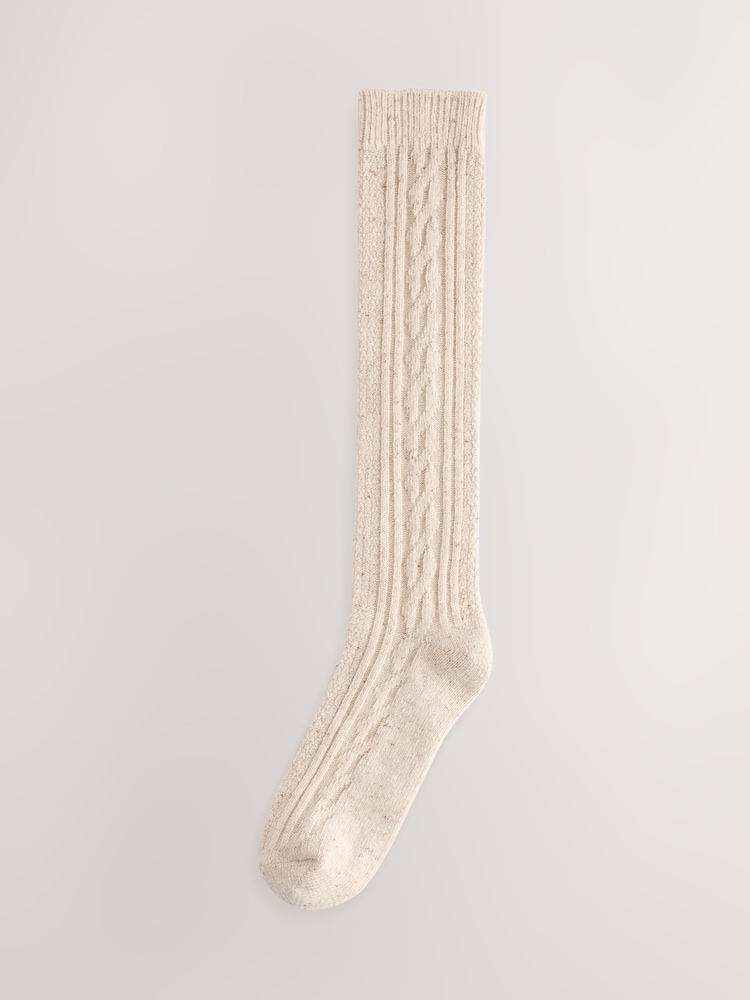 Oatmeal/Chocolate Brown Thermal Wool Blend Cable Knit Knee High Socks 2 Pack - Image 2 of 5 Oatmeal/Chocolate Brown Thermal Wool Blend Cable Knit Knee High Socks 2 Pack - Image 2 of 5