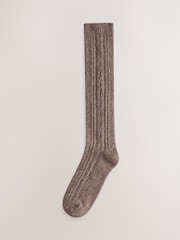 Oatmeal/Chocolate Brown Thermal Wool Blend Cable Knit Knee High Socks 2 Pack - Image 3 of 5
