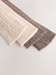 Oatmeal/Chocolate Brown Thermal Wool Blend Cable Knit Knee High Socks 2 Pack - Image 4 of 5