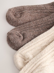 Oatmeal/Chocolate Brown Thermal Wool Blend Cable Knit Knee High Socks 2 Pack - Image 5 of 5