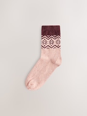 Burgundy/Pink Fairisle Pattern Thermal Wool Blend Ankle Socks 3 Pack - Image 2 of 6