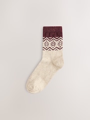 Burgundy/Pink Fairisle Pattern Thermal Wool Blend Ankle Socks 3 Pack - Image 3 of 6