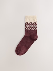 Burgundy/Pink Fairisle Pattern Thermal Wool Blend Ankle Socks 3 Pack - Image 4 of 6