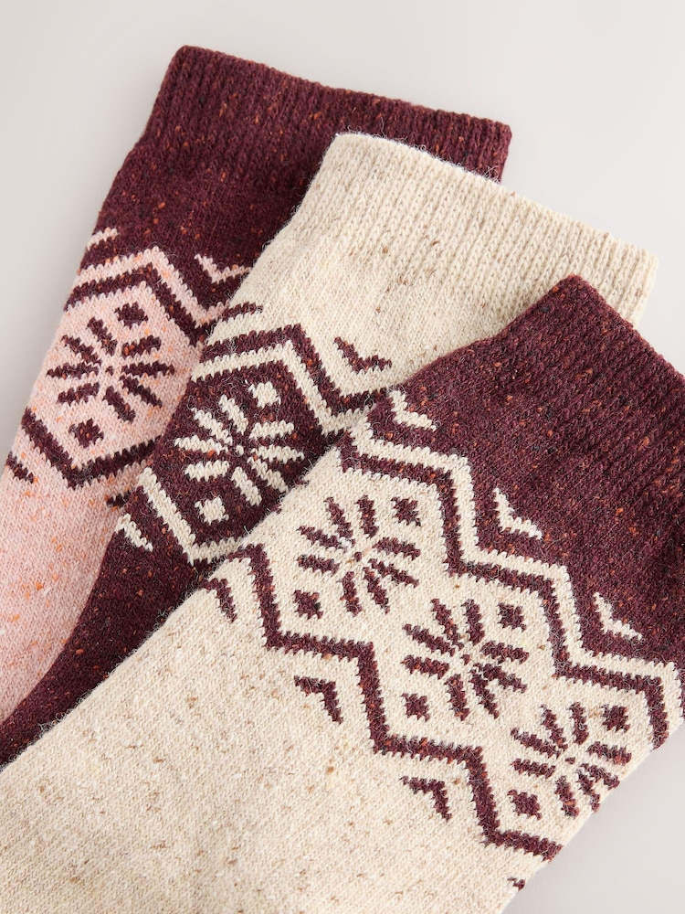 Burgundy/Pink Fairisle Pattern Thermal Wool Blend Ankle Socks 3 Pack - Image 6 of 6 Burgundy/Pink Fairisle Pattern Thermal Wool Blend Ankle Socks 3 Pack - Image 6 of 6