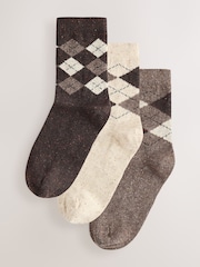 Neutral Argyle Pattern Thermal Wool Blend Ankle Socks 3 Pack - Image 1 of 6