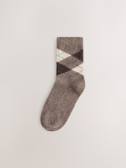 Neutral Argyle Pattern Thermal Wool Blend Ankle Socks 3 Pack - Image 2 of 6