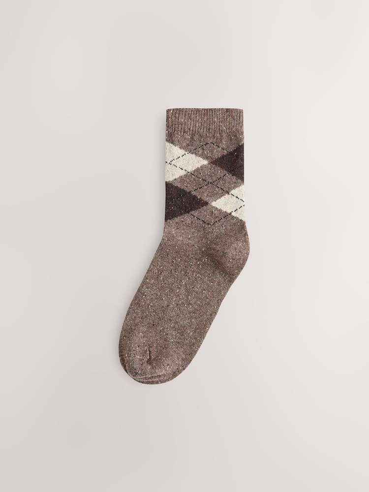 Neutral Argyle Pattern Thermal Wool Blend Ankle Socks 3 Pack - Image 2 of 6 Neutral Argyle Pattern Thermal Wool Blend Ankle Socks 3 Pack - Image 2 of 6