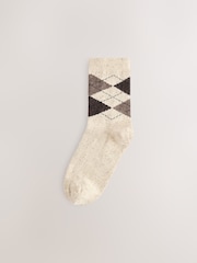 Neutral Argyle Pattern Thermal Wool Blend Ankle Socks 3 Pack - Image 3 of 6