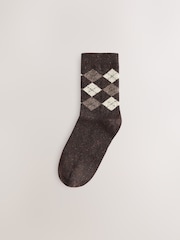 Neutral Argyle Pattern Thermal Wool Blend Ankle Socks 3 Pack - Image 4 of 6
