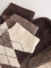 Neutral Argyle Pattern Thermal Wool Blend Ankle Socks 3 Pack - Image 5 of 6