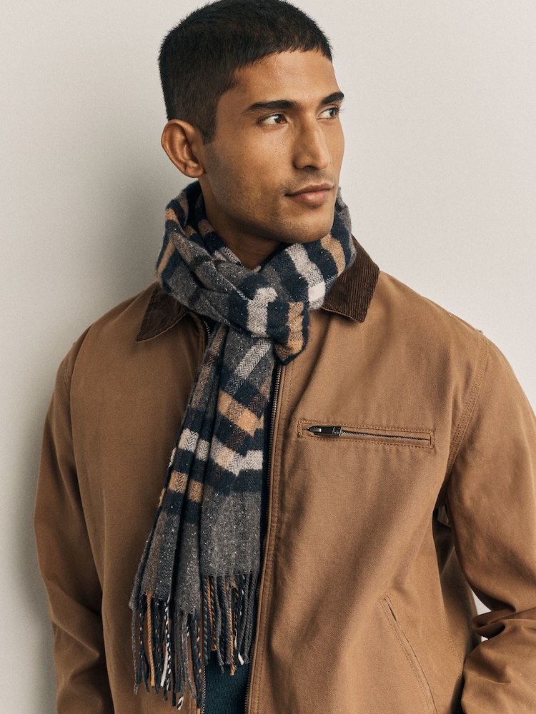 Grey Check Made in Italy Signature Scarf - Image 1 of 4 Grey Check Made in Italy Signature Scarf - Image 1 of 4