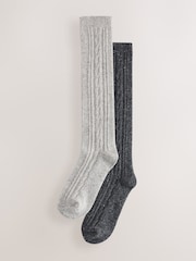 Charcoal Grey/Light Grey Thermal Wool Blend Cable Knit Knee High Socks 2 Pack - Image 1 of 5