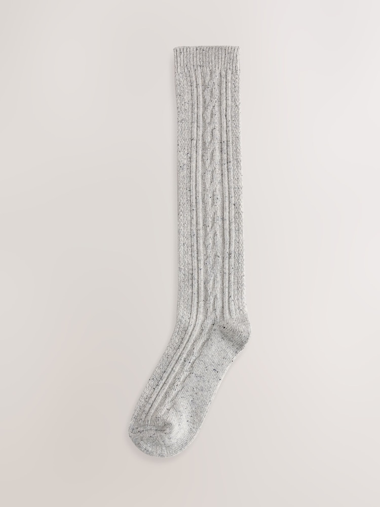 Charcoal Grey/Light Grey Thermal Wool Blend Cable Knit Knee High Socks 2 Pack - Image 2 of 5