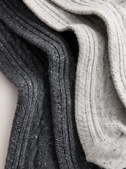 Charcoal Grey/Light Grey Thermal Wool Blend Cable Knit Knee High Socks 2 Pack - Image 4 of 5