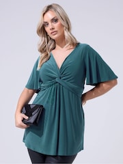 Yours Curve Blue London Angel Sleeve Knot Front Top - Image 1 of 5