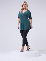 Yours Curve Blue London Angel Sleeve Knot Front Top - Image 2 of 5