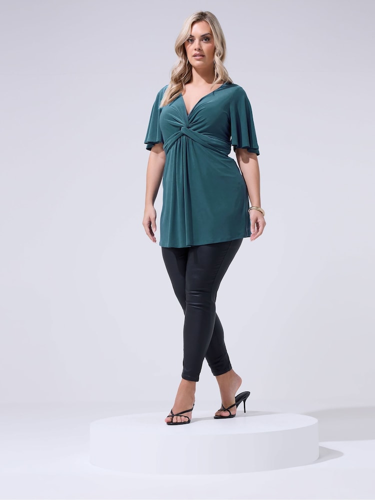 Yours Curve Blue London Angel Sleeve Knot Front Top - Image 2 of 5