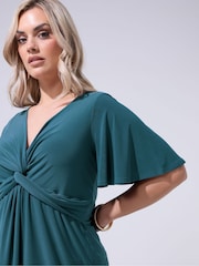 Yours Curve Blue London Angel Sleeve Knot Front Top - Image 4 of 5