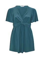 Yours Curve Blue London Angel Sleeve Knot Front Top - Image 5 of 5