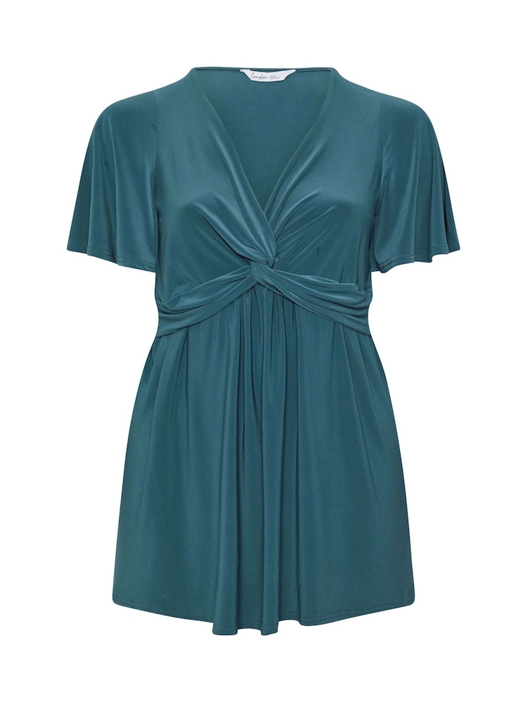 Yours Curve Blue London Angel Sleeve Knot Front Top - Image 5 of 5