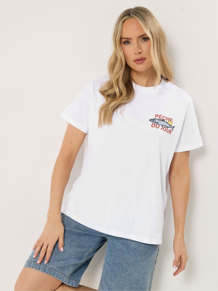 Long Tall Sally White Sardine Graphic Oversized T-Shirt - Image 1 of 7