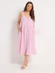 Yours Curve Pink Linen Blend Button Sundress - Image 1 of 5