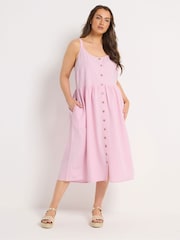 Yours Curve Pink Linen Blend Button Sundress - Image 2 of 5