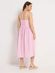 Yours Curve Pink Linen Blend Button Sundress - Image 3 of 5