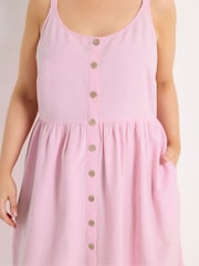 Yours Curve Pink Linen Blend Button Sundress - Image 4 of 5